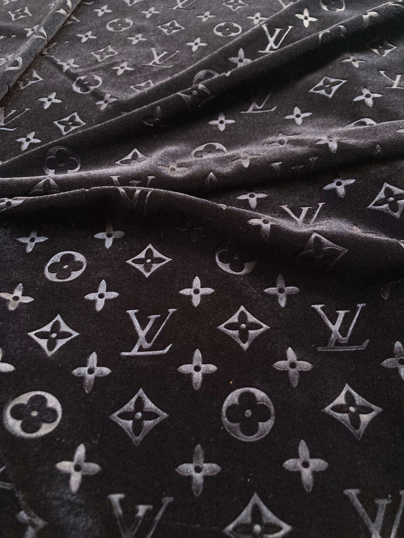 Black LV Louis Vuitton Velvet Fabric for Sewing Handmade Custom Sneakers Project