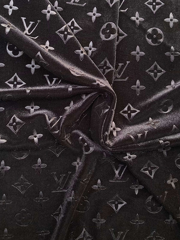Black LV Louis Vuitton Velvet Fabric for Sewing Handmade Custom Sneakers Project