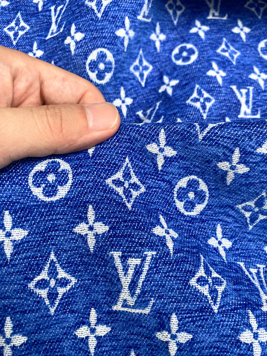 Blue LV Louis Vuitton Chenille Sofa Fabric for Upholstery Sewing Handmade