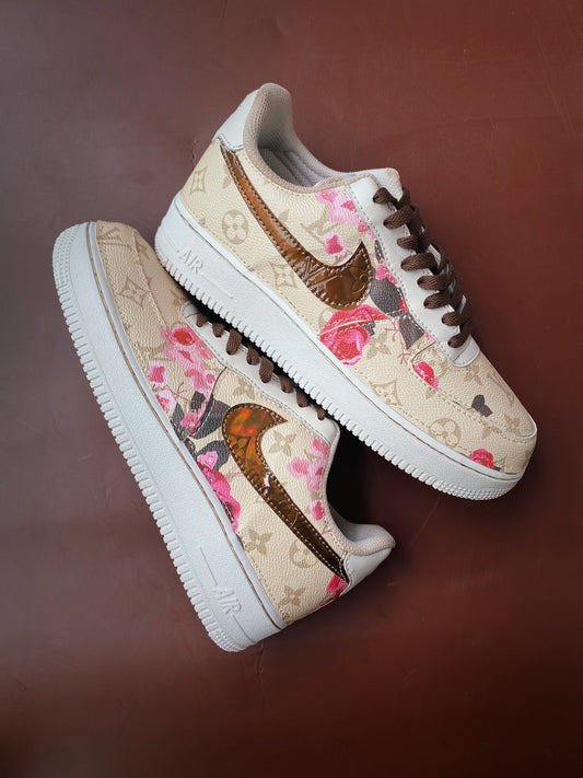 Coffee dyed vintage rose LV Custom Sneakers Air Force One for Man