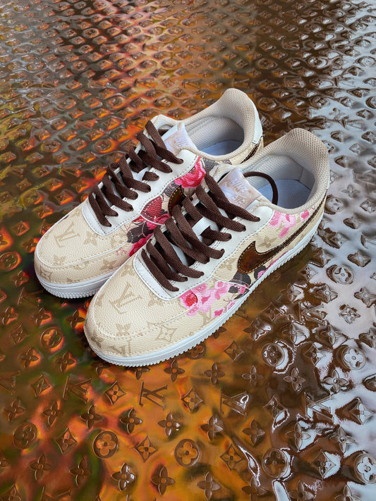Coffee dyed vintage rose LV Custom Sneakers Air Force One for Woman