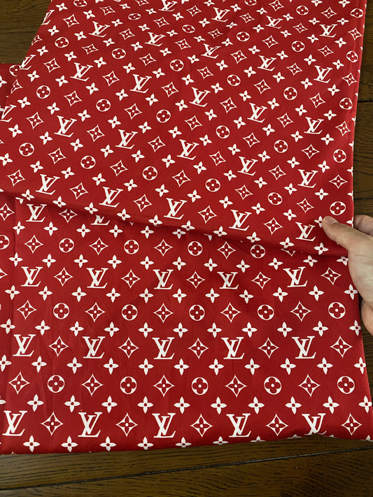 Red White Louis Vuitton Monogram Designer Shirt Fabric for Custom Handmade DIY