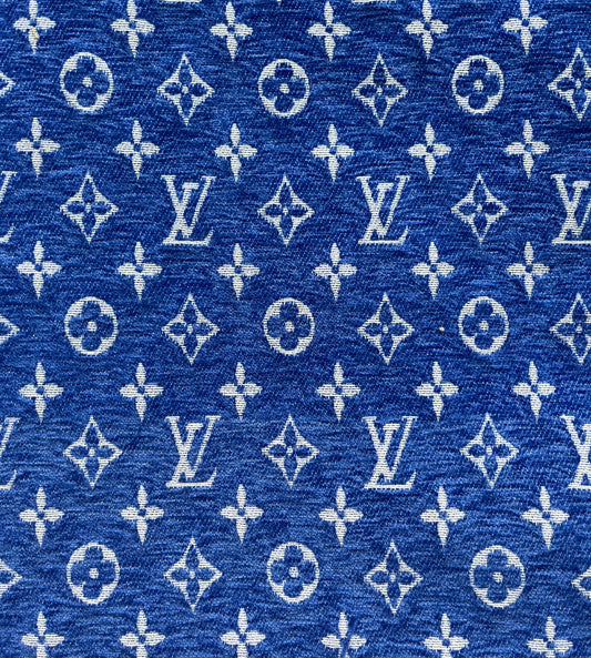 Blue Chenille Louis Vuitton Fabric for Sofa Furniture Bag Custom Made DIY