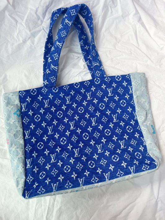 Handmade chenille denim tote bag backpack