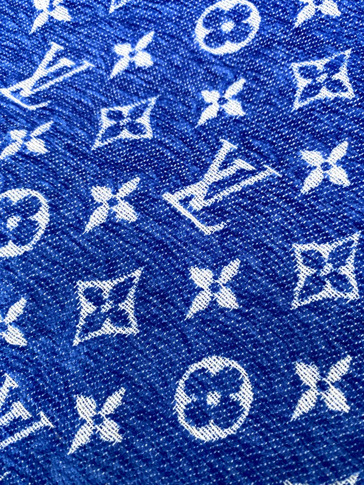 Blue LV Louis Vuitton Chenille Sofa Fabric for Upholstery Sewing Handmade