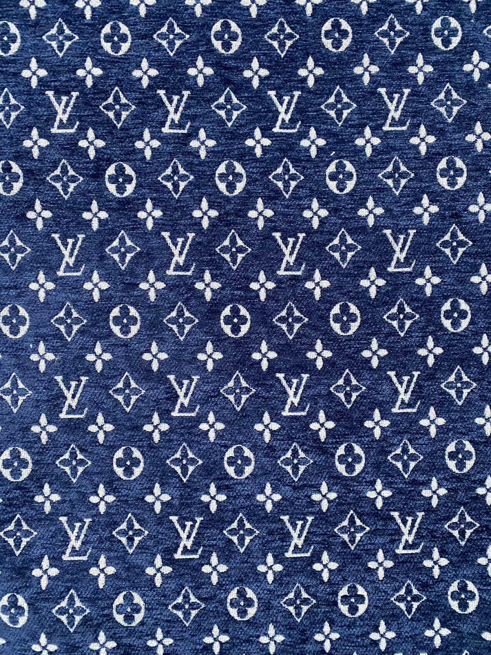 Navy LV Louis Vuitton Chenille Sofa Fabric for Upholstery Sewing Handmade