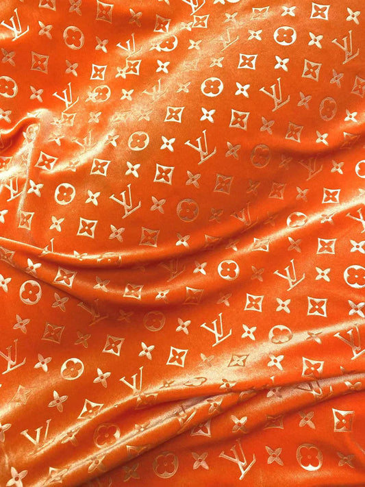 Luxury Vivid LV Orange Velvet Fabric for Sneakers Sewing