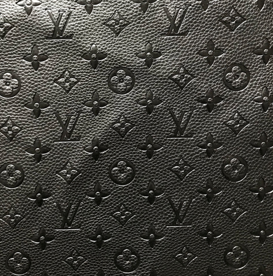 Black embossed LV craft Faux leather fabric by yard