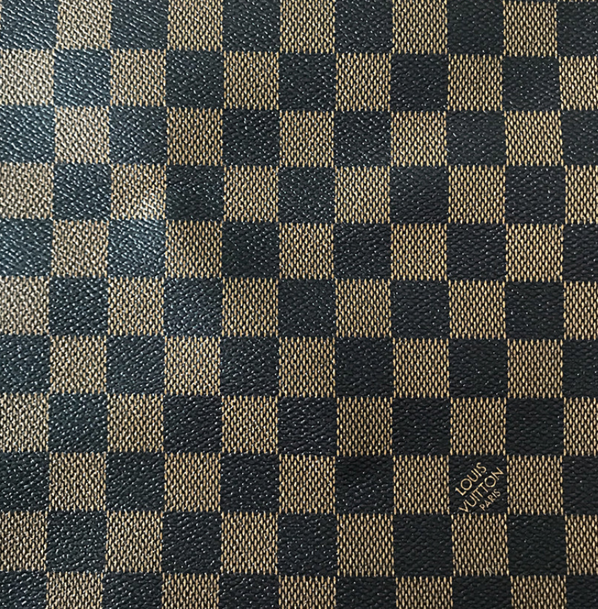 Brown LV vinyl Damier check pattern faux leather fabric by yard for wallet