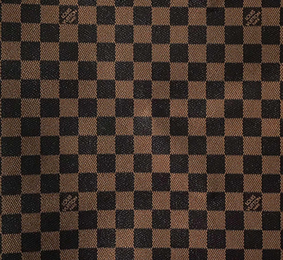 Brown LV vinyl Damier check pattern faux leather fabric by yard for wallet