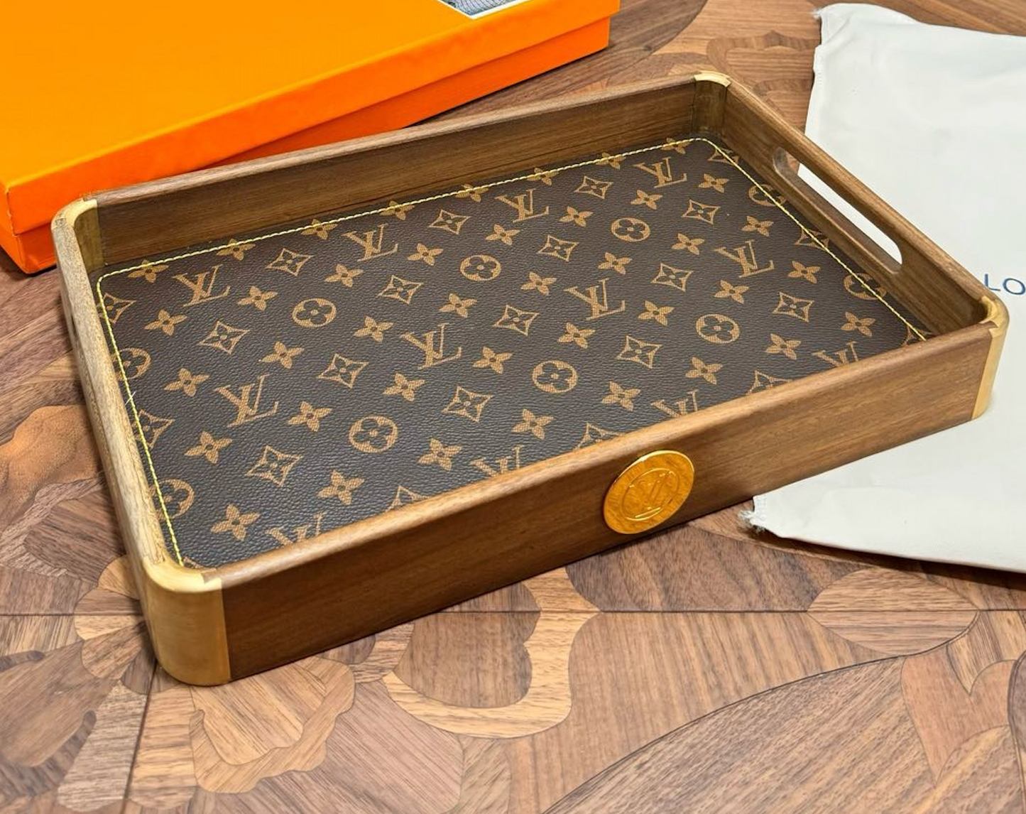 LV Brown Wooden Tray