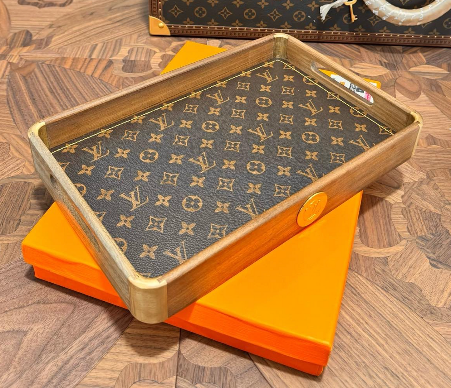 LV Brown Wooden Tray