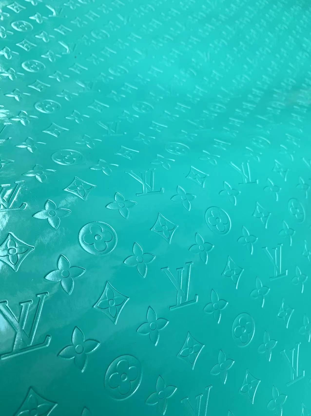 Mirror Reflective Turquoise Embossed LV Designer Fabric for DIY Sneakers Handmade Crafts