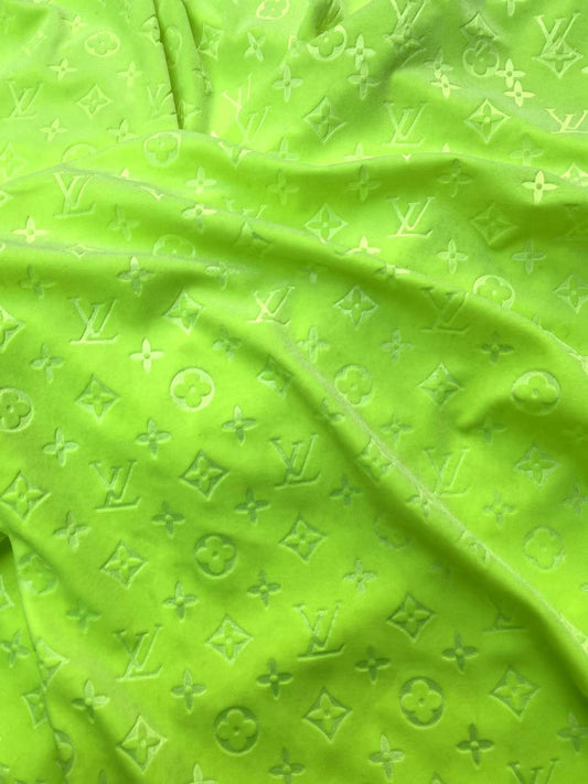 Luxury Soft Touch Neon Green LV Velvet Fabric for Custom Sneaker Sewing Car Upholstery