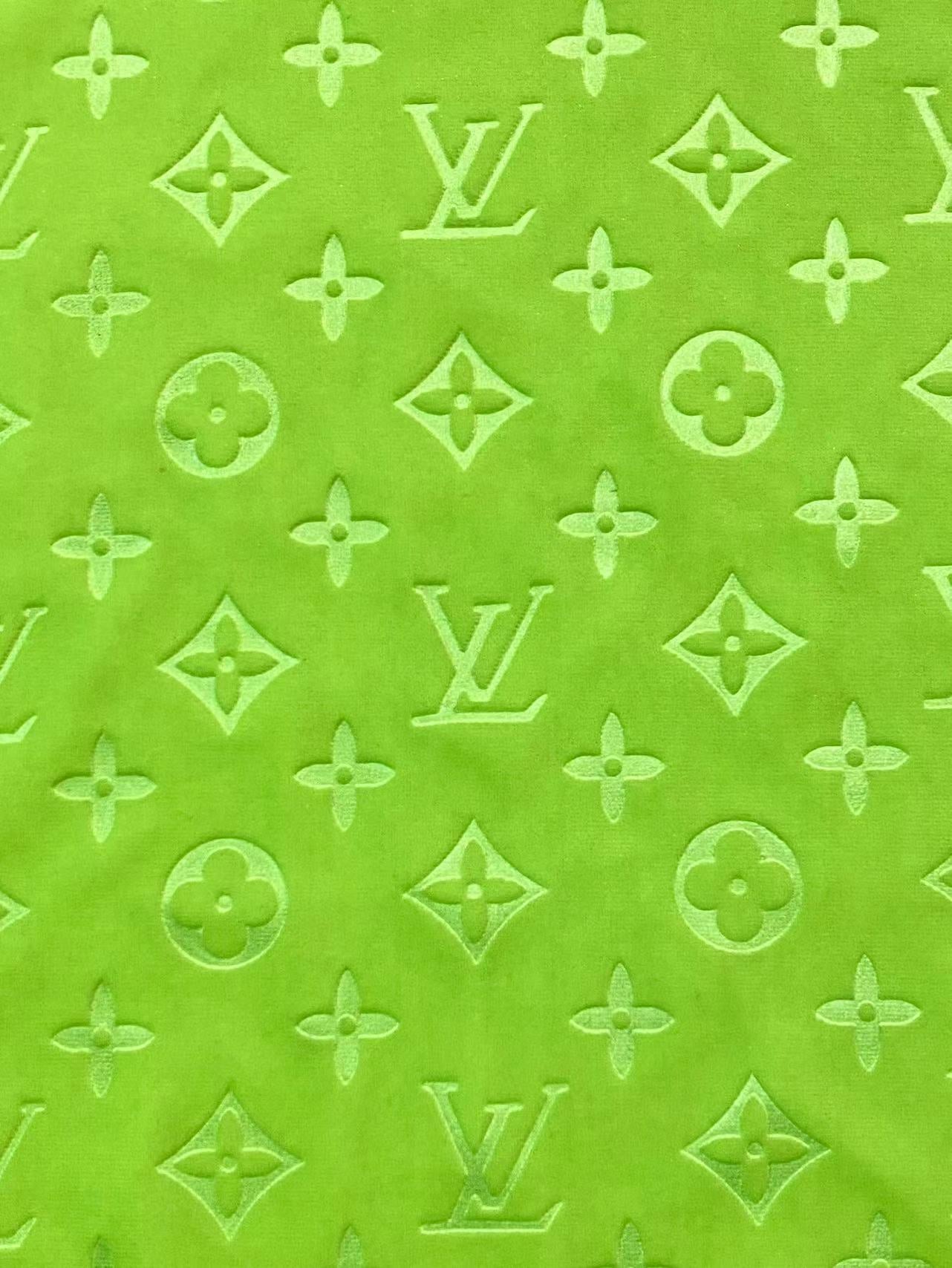 Luxury Soft Touch Neon Green LV Velvet Fabric for Custom Sneaker Sewing Car Upholstery