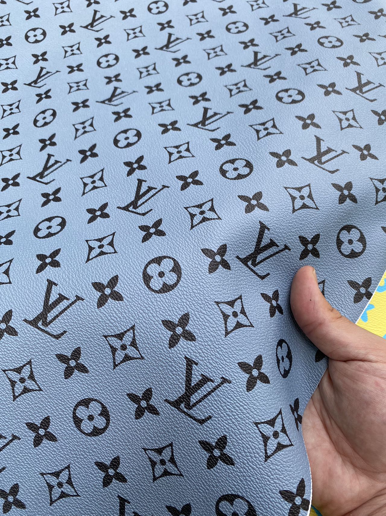 Premium Black Grey LV Monogram Vinyl Leather Fabric for Bag Handmade Sewing DIY