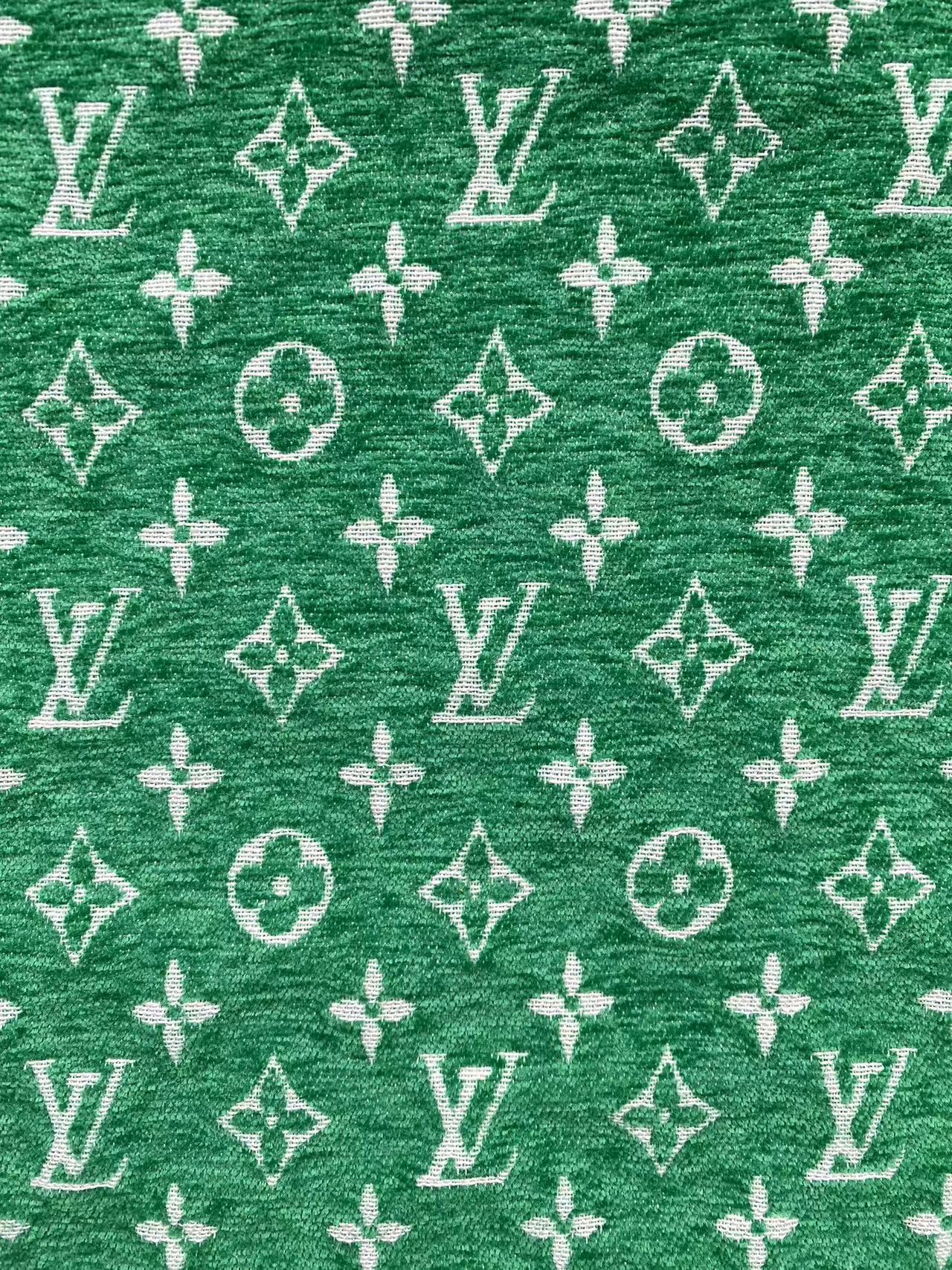 Green Chenille Louis Vuitton Fabric for Sofa Furniture Bag Custom Made DIY