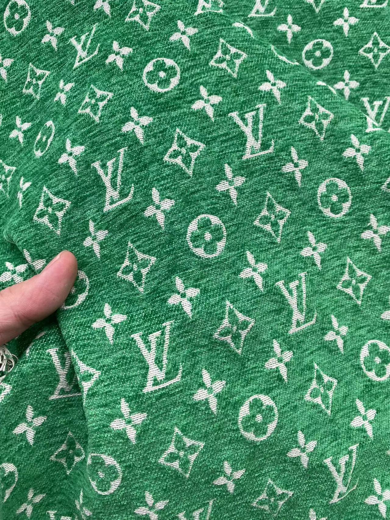 Green Chenille Louis Vuitton Fabric for Sofa Furniture Bag Custom Made DIY