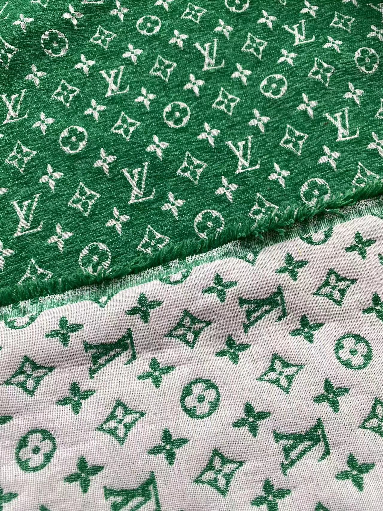 Green Chenille Louis Vuitton Fabric for Sofa Furniture Bag Custom Made DIY