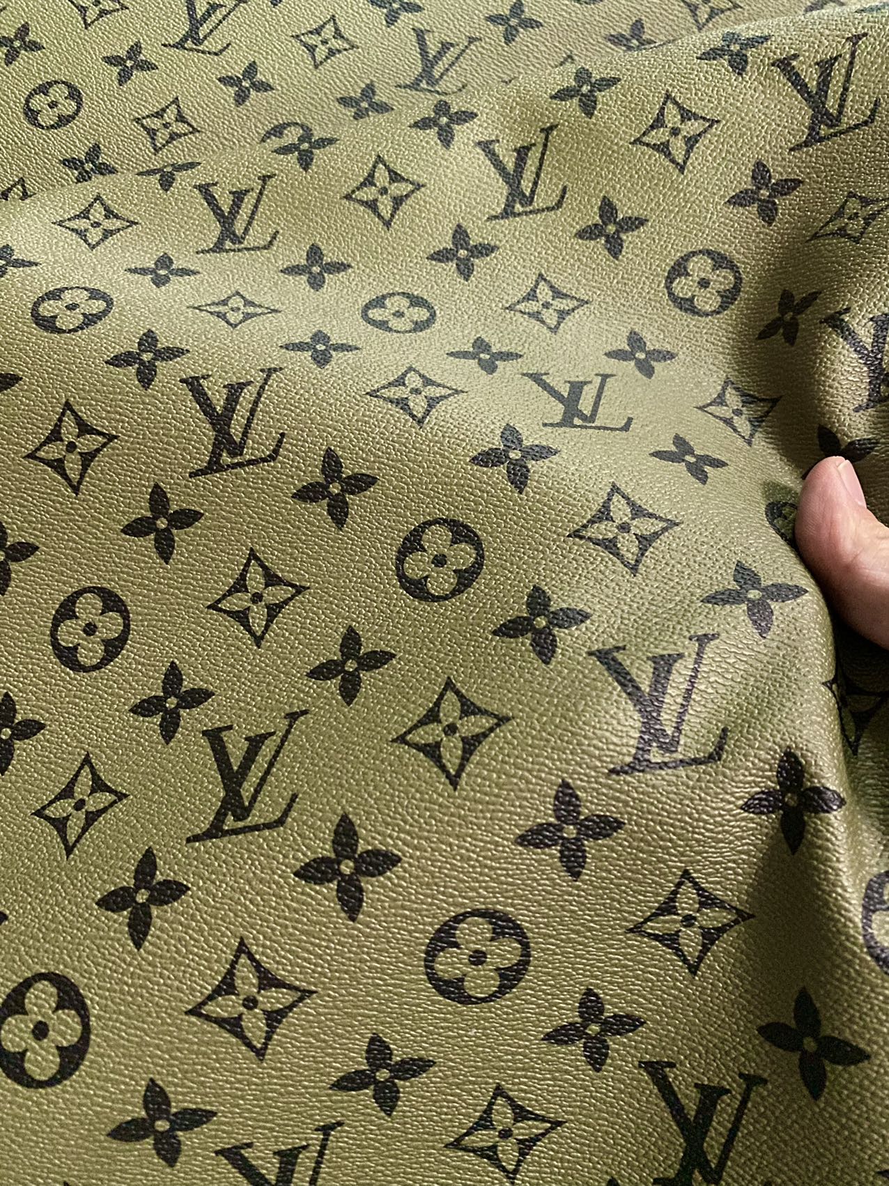 Dark Oliver Green LV Louis Vuitton Leather Fabric for Custom Bag Handmade Sewing DIY