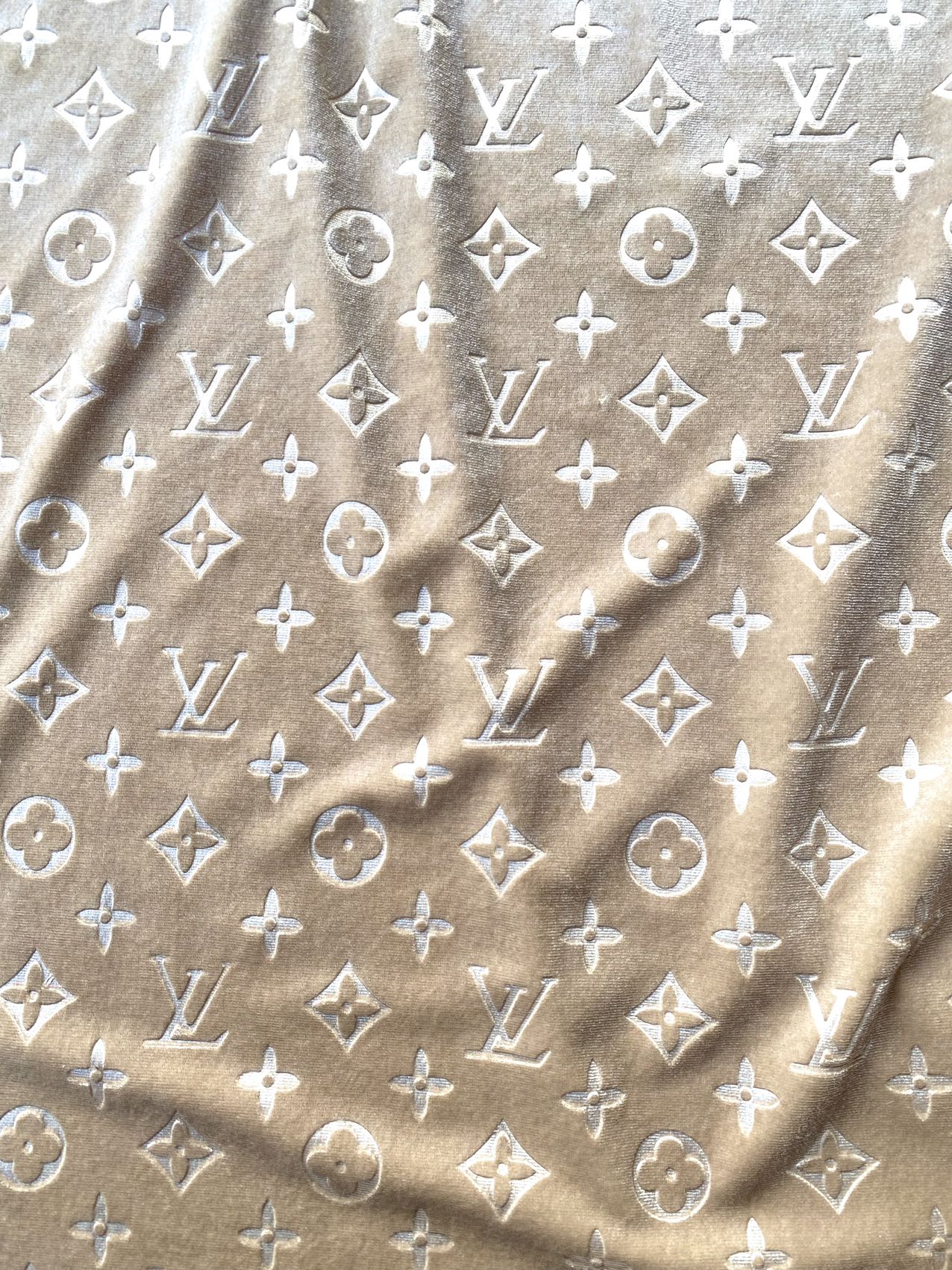 Beige Cream LV Velvet Fabric