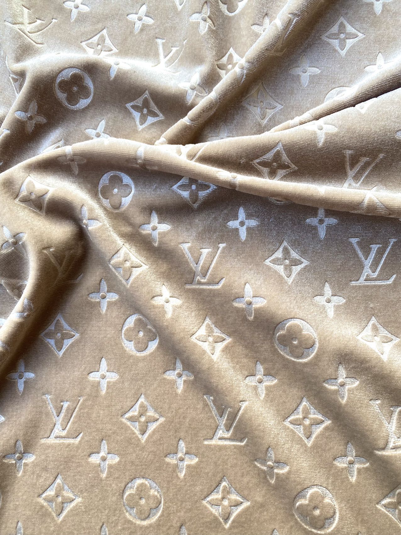 Beige Cream LV Velvet Fabric