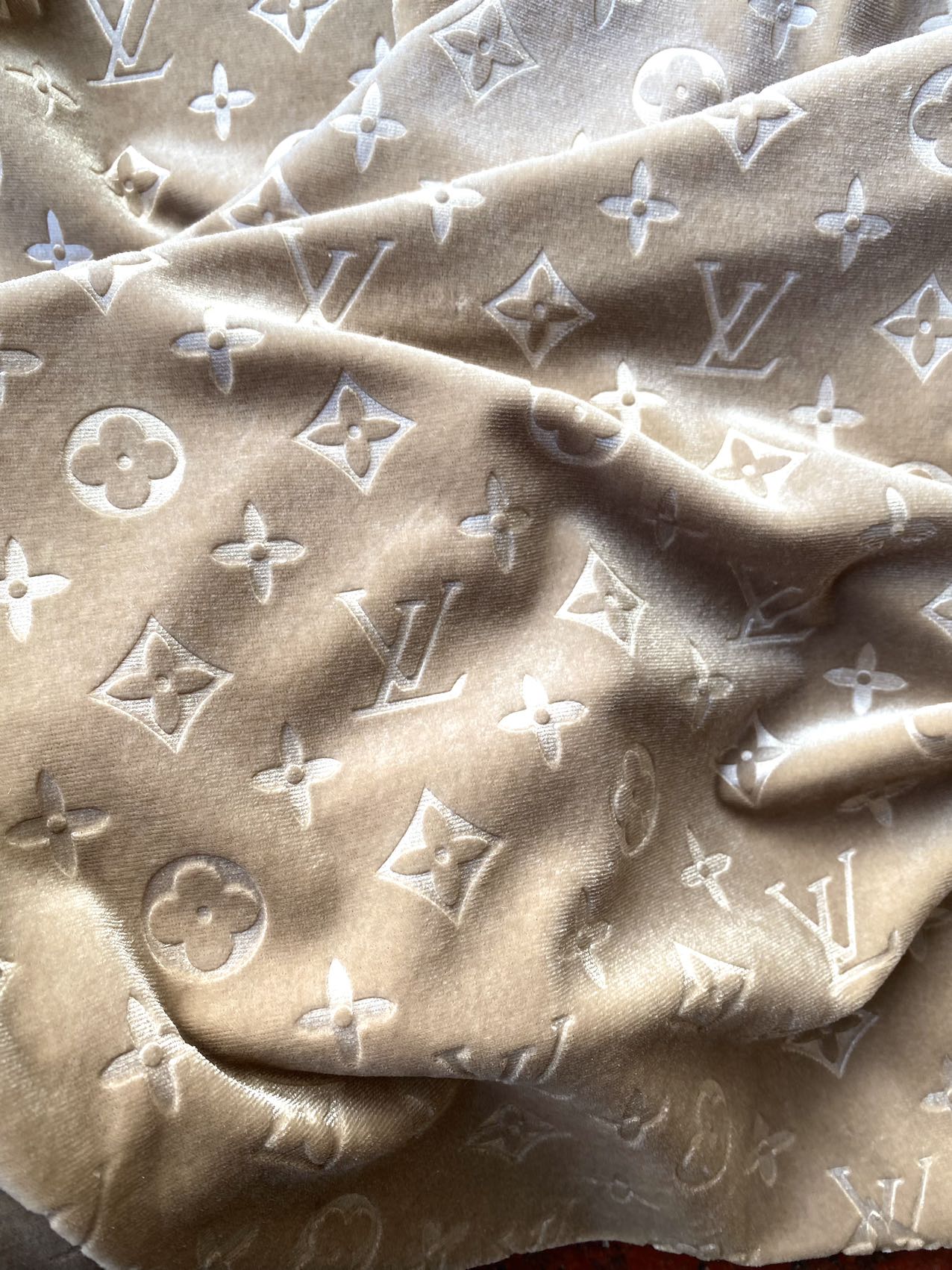 Beige Cream LV Velvet Fabric