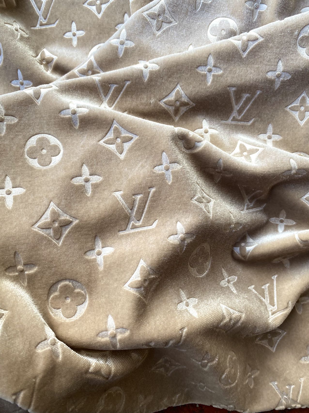 Beige Cream LV Velvet Fabric