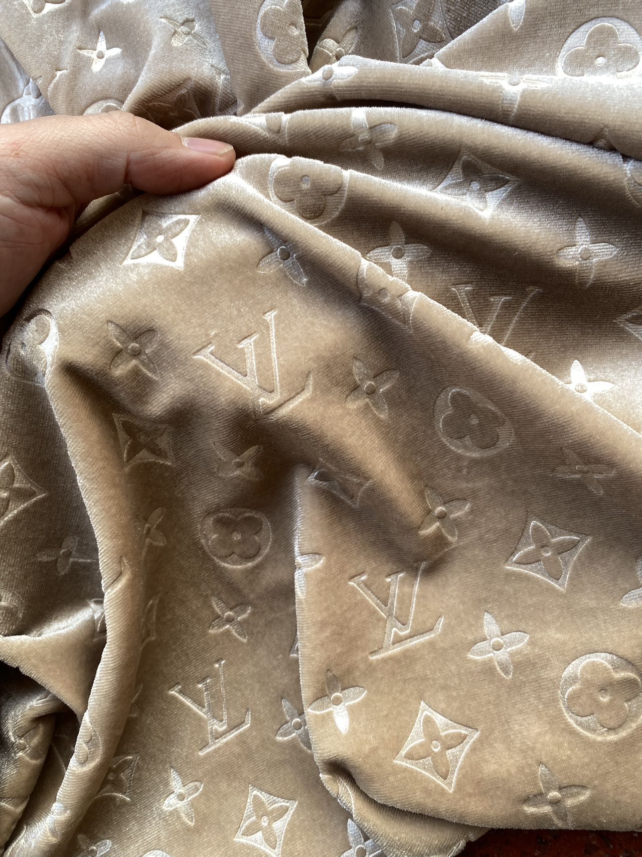 Beige Cream LV Velvet Fabric