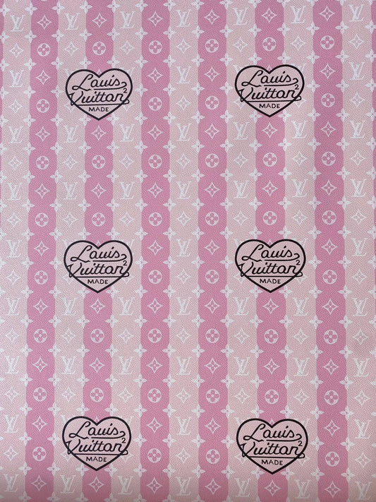 Pink Louis Vuitton LV Stripe Heart Faux Leather Fabric for Handmade Custom Sneakers Sewing DIY