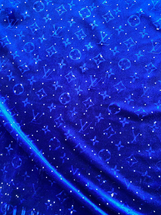 Navy Dark Blue Diamond LV Velvet Fabric for Custom Sneakers Handmade Sewing