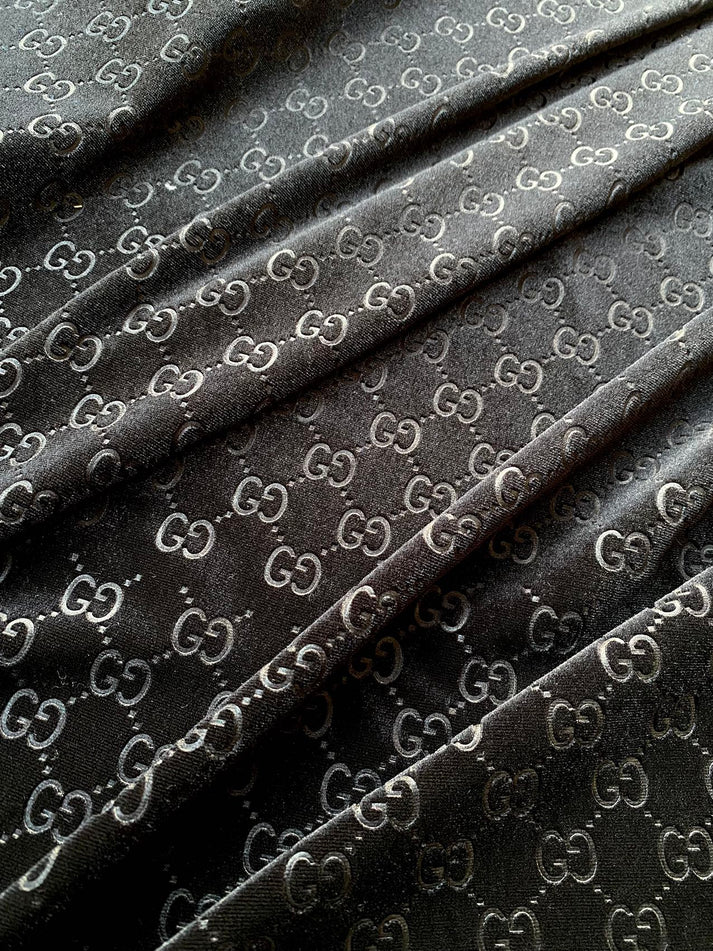 Luxury Designer Black Gucci Velvet Fabric for Custom Clothing Sewing Project