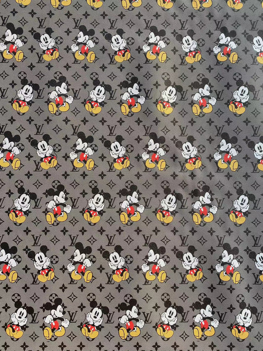 Grey Mickey Mouse LV Louis Vuitton Cartoon Designer Faux Leather Sheet Custom Sneakers