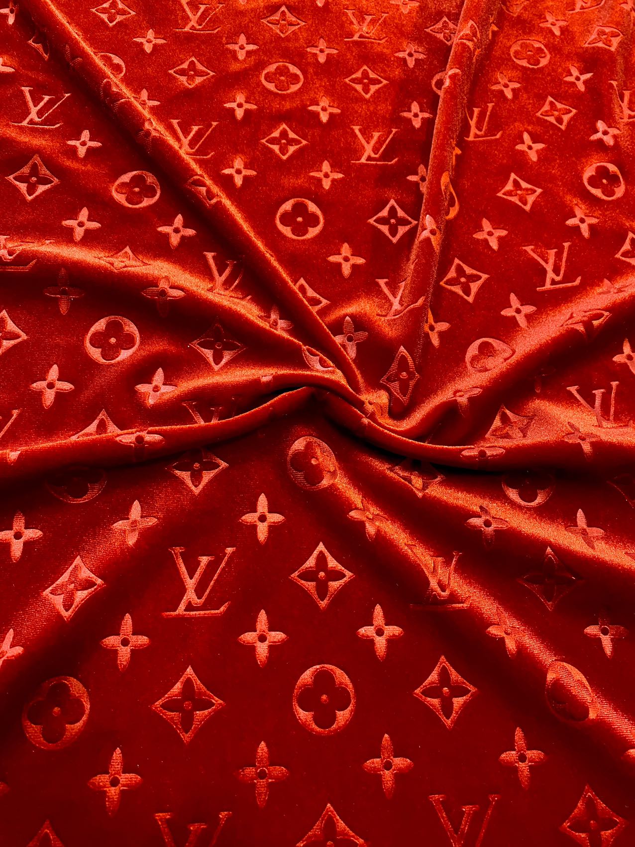 Luxury Red LV Velvet Fabric for Custom Sneakers Sewing Car Upholstery Furniture Sofa