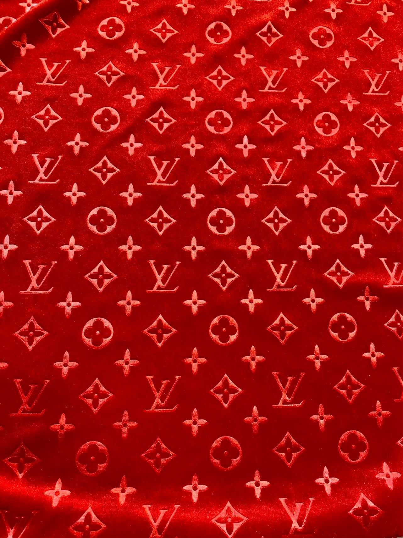 Luxury Red LV Velvet Fabric for Custom Sneakers Sewing Car Upholstery Furniture Sofa