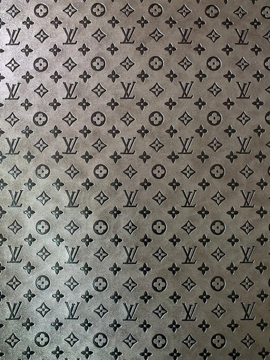 Quality Grey Embossed LV Louis Vuitton Faux Custom Leather Fabric