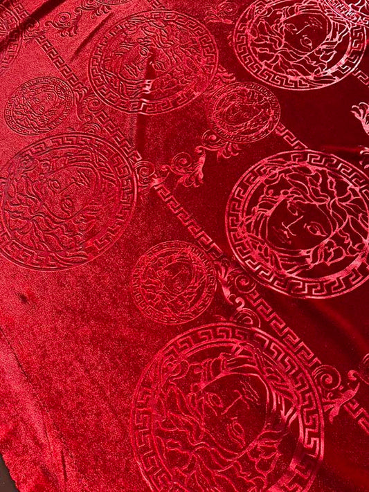 Beautiful Versace Red Velvet Designer Fabric for Sneakers Car Upholstery