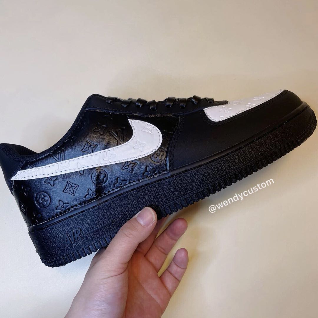 Black White Grey Classic Monogram LV Custom Sneakers Air Force One for Man