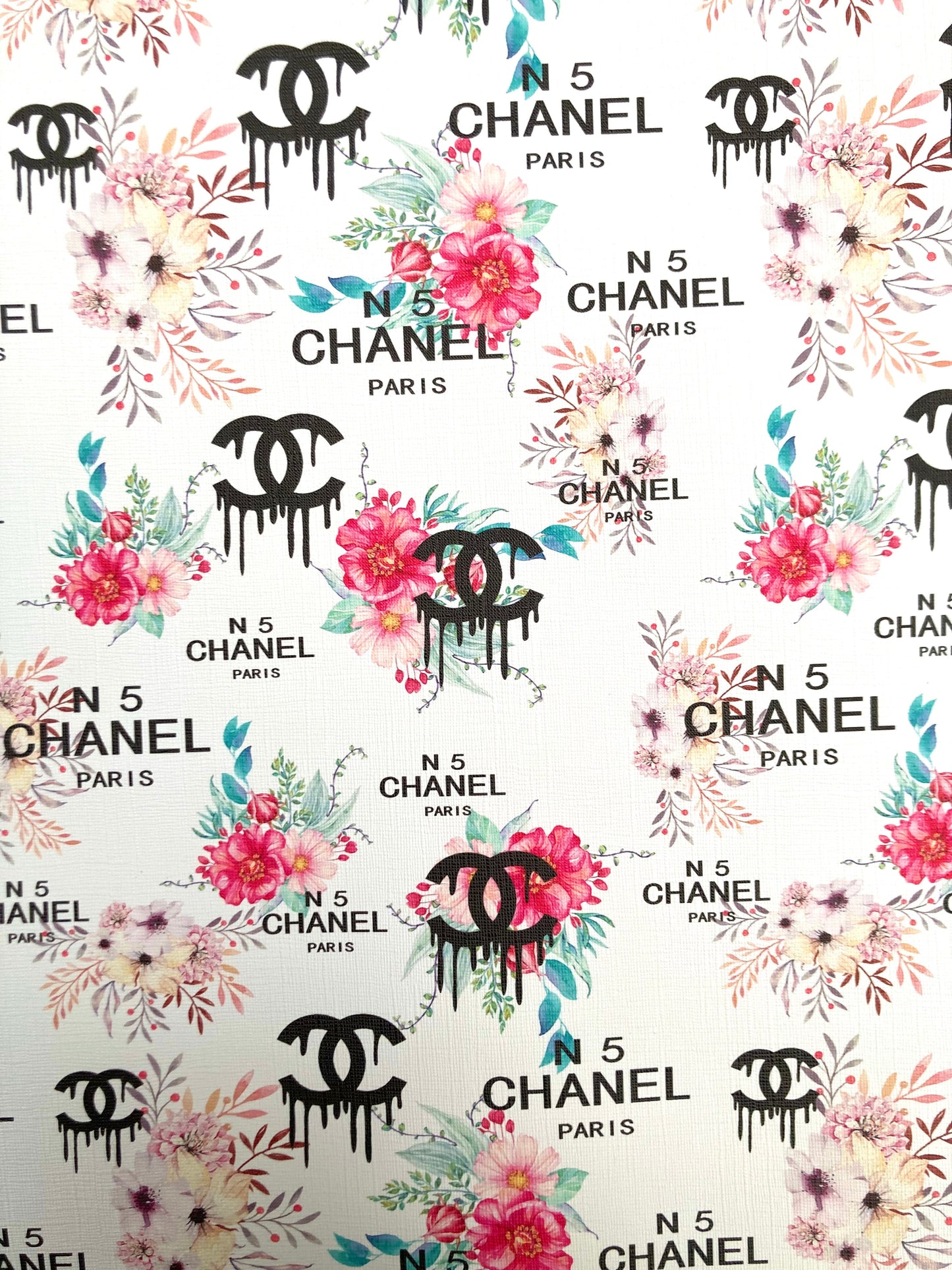 Chanel N5 Paris Custom Vinyl Leather Fabric Sold by Yard for DIY Sewing Upholstery