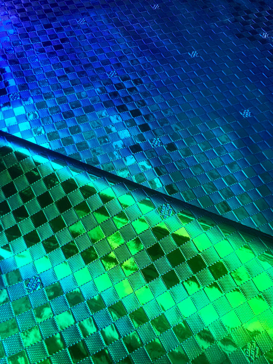 Custom Handmade DIY Green Blue Gradient Reflective Damier LV for Upholstery