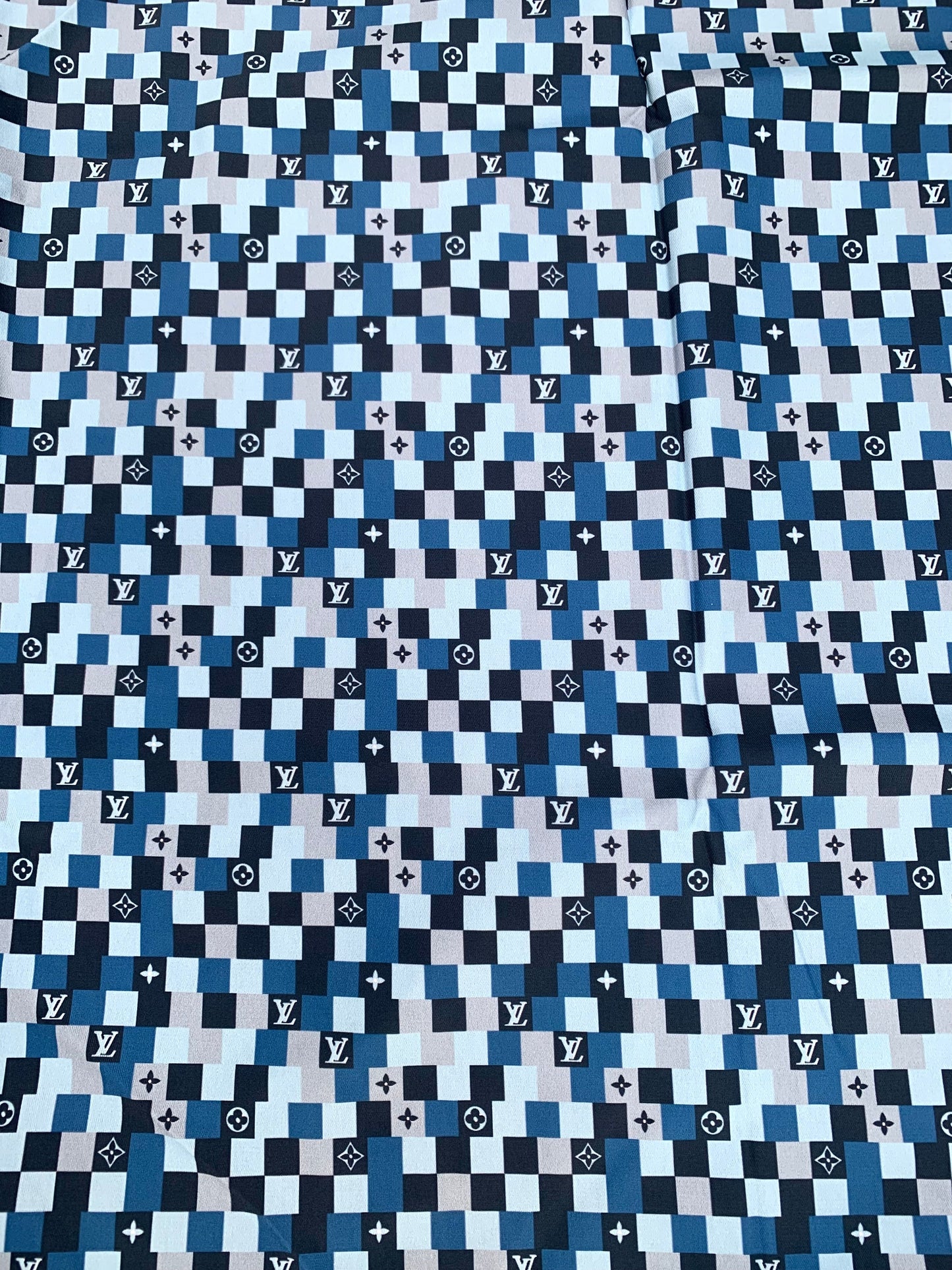 Sewing Custom Blue Damier Camouflage LV Cotton Fabric for DIY Apparel Suit