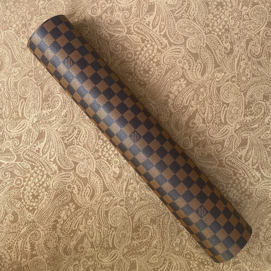Brown LV vinyl Damier check pattern faux leather
