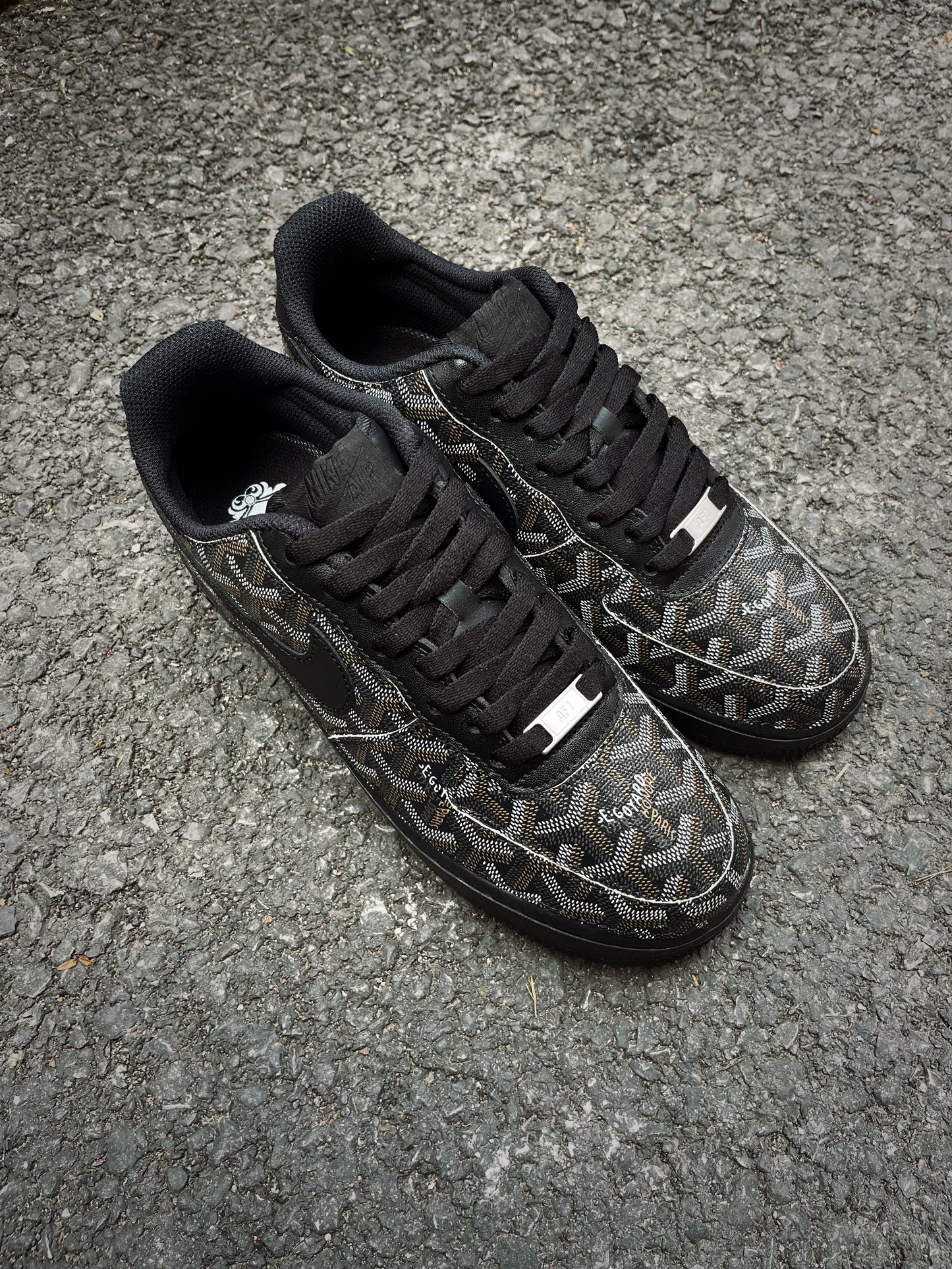 Black Full Goyard Leather Air Force One Custom Sneaker for Woman