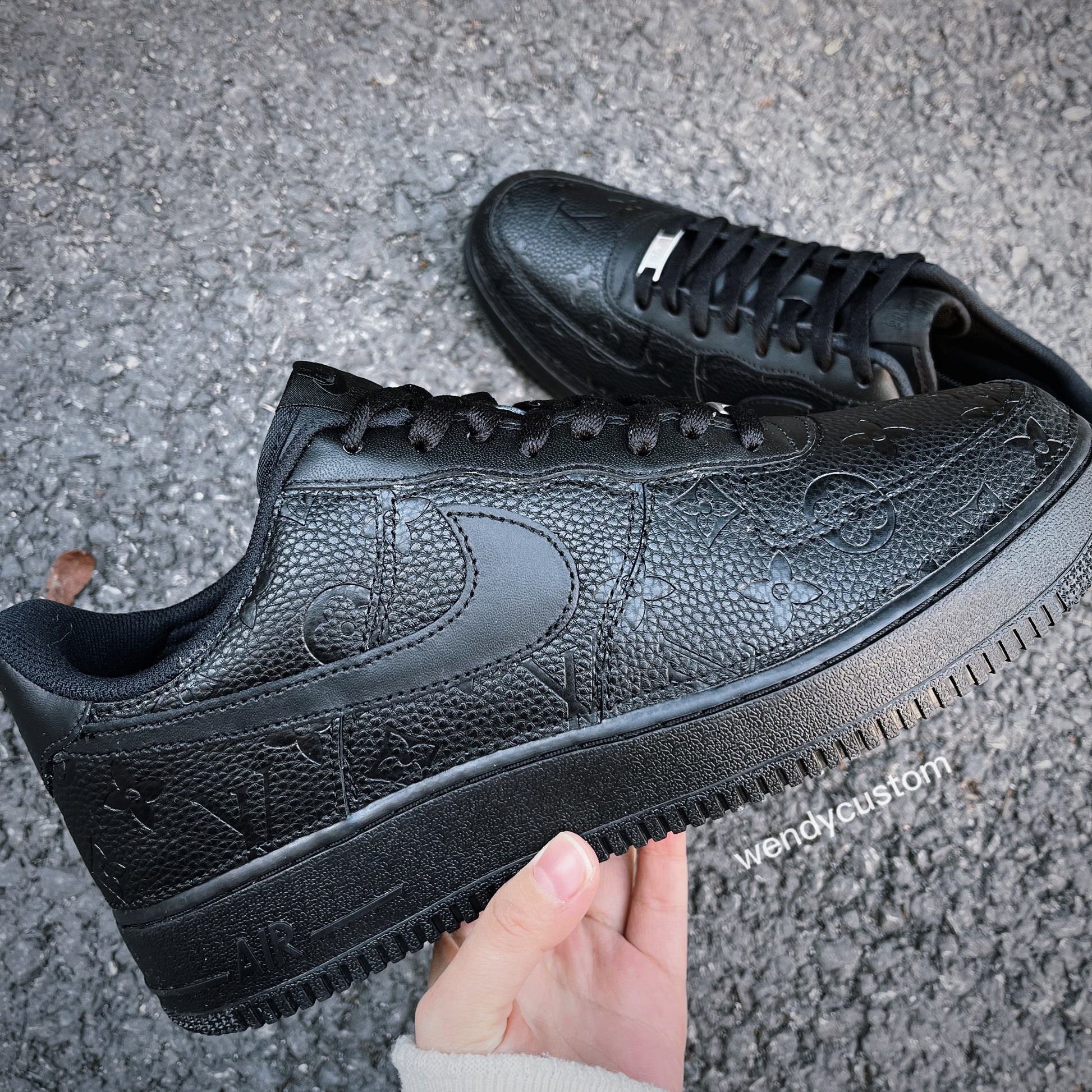 Black Full LV Leather Air Force One Custom Sneaker for Man