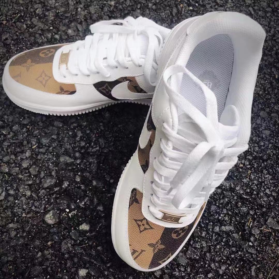 Vantage LV Stripe Nigo Made Leather Custom Sneaker Air Force One Shoe for Woman