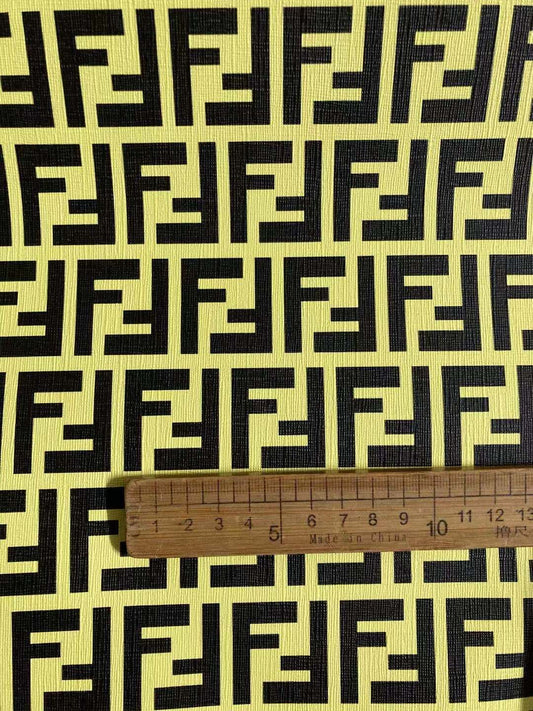 Bright Yellow Fendi FF Vinyl Faux Leather for Custom Shoe Car Upholstery