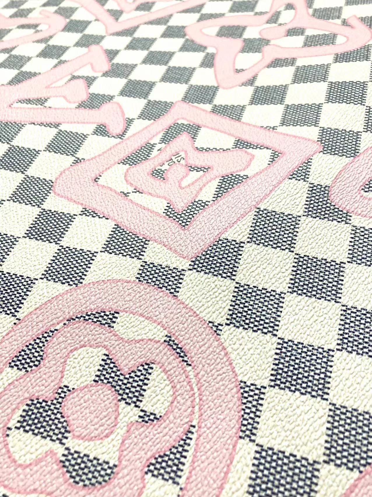 White Damier LV Check Pink Graffiti Designer Vinyl Leather for Bag