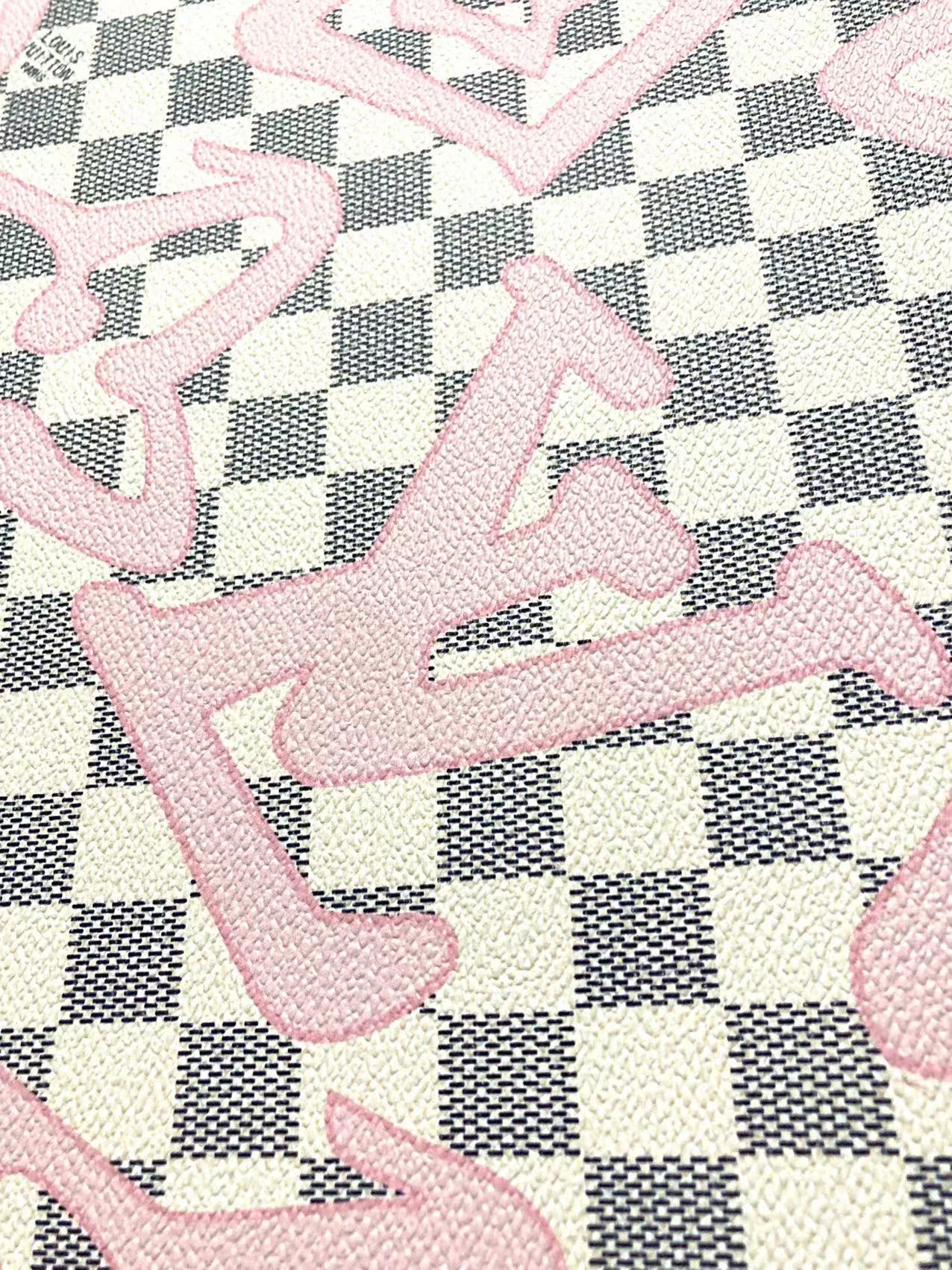 White Damier LV Check Pink Graffiti Designer Vinyl Leather for Bag