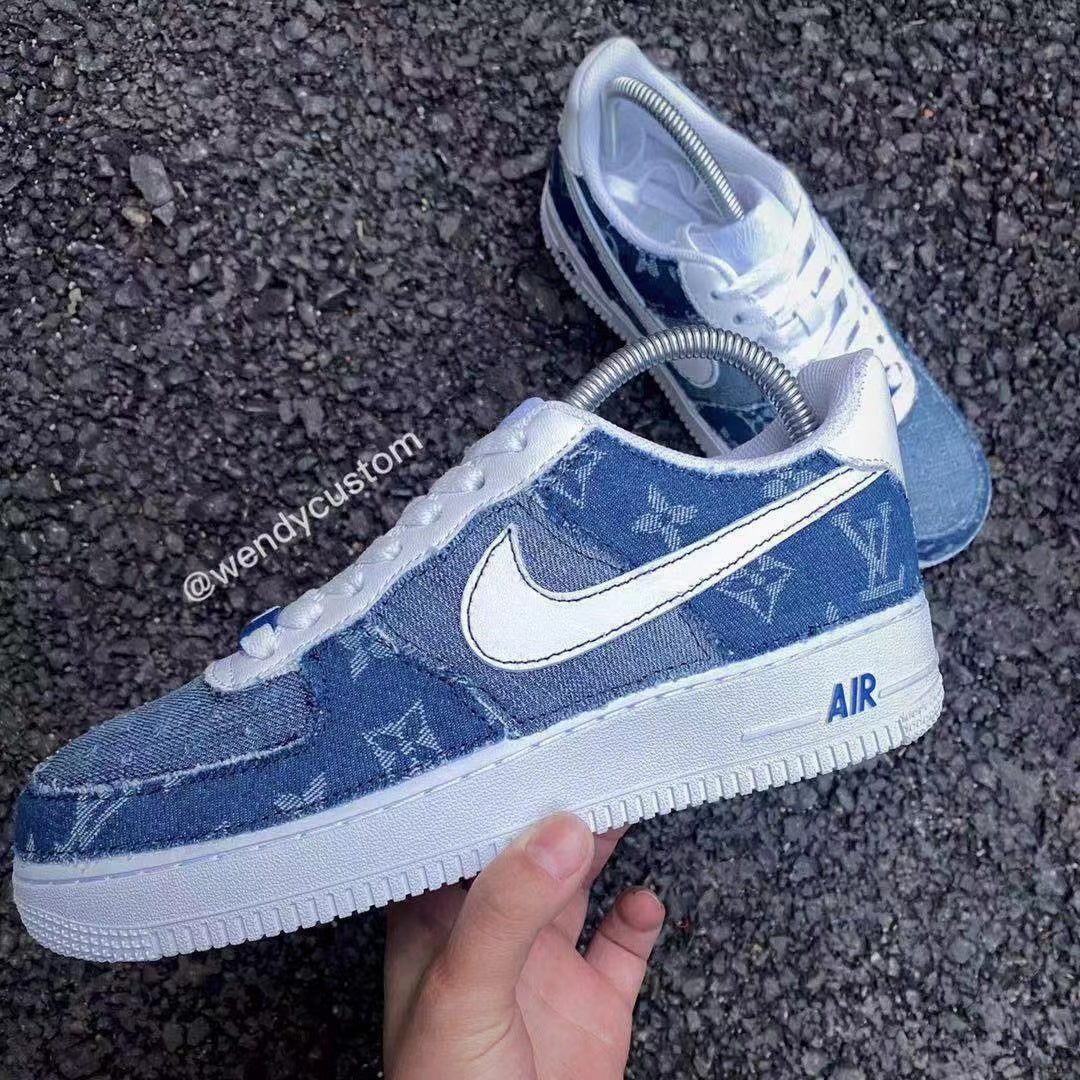 Denim LV Custom Made Sneakers Air Force One for Woman