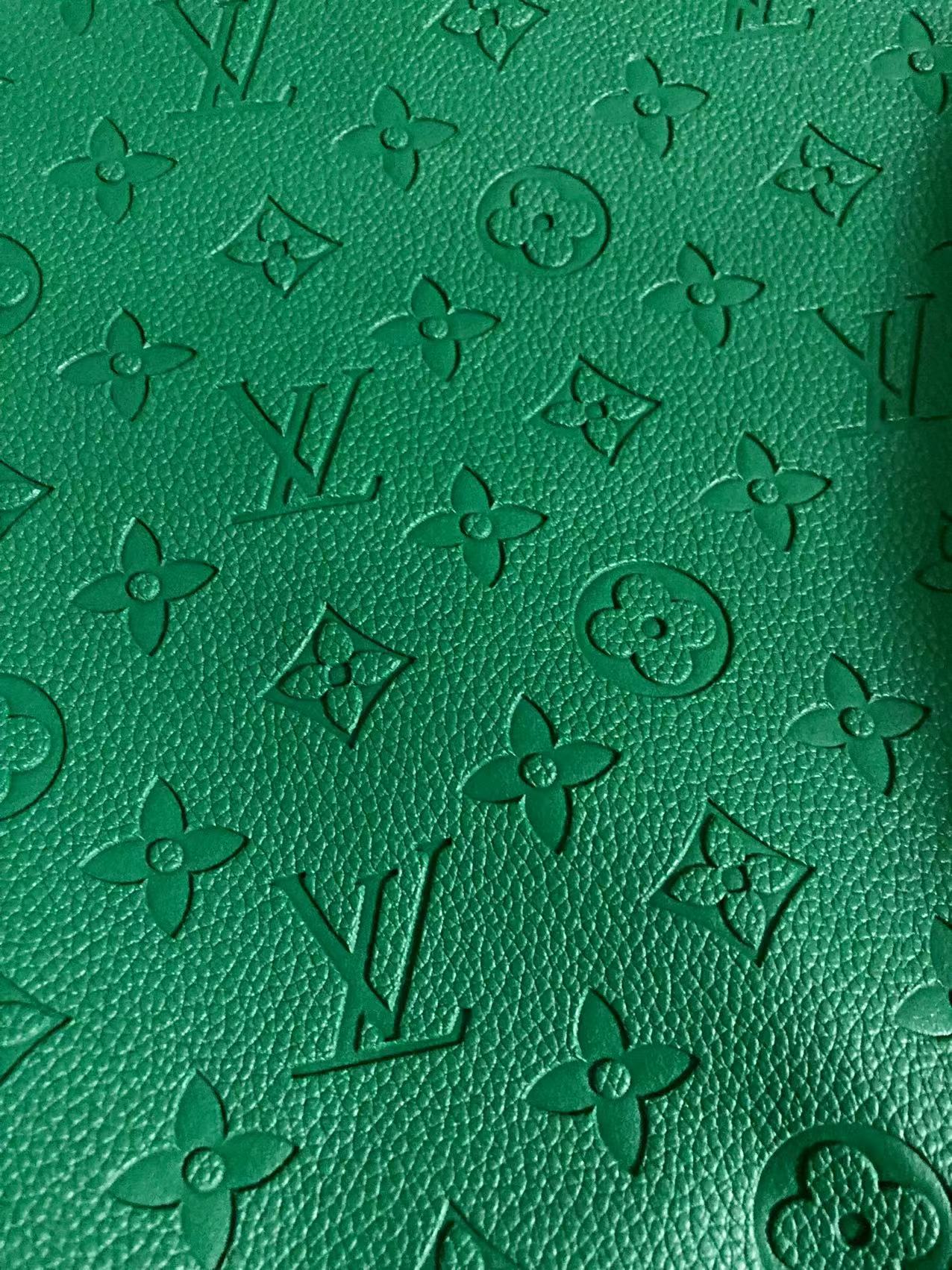 Dark Green Embossed Soft LV Leather for Handmade Sewing Custom